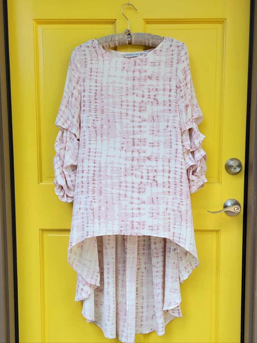 Patrizia Luca Milano Blush Abstract Print High Low Dress Ruffle Balloon Sleeve S